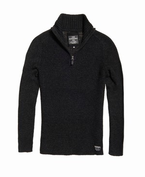 Superdry Harlo Textured Henley Férfi Ugró Fekete | QPGCE3426